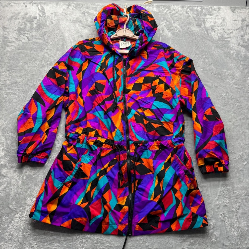 Vintage Speedo Jacket Women‎ S Petite Multi Color Retro Geometric Windbreaker